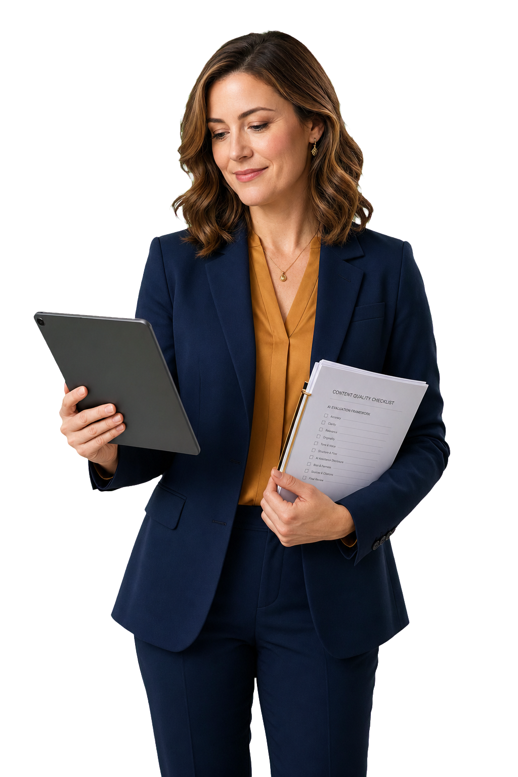 Content and AI quality specialist reviewing delivery standards